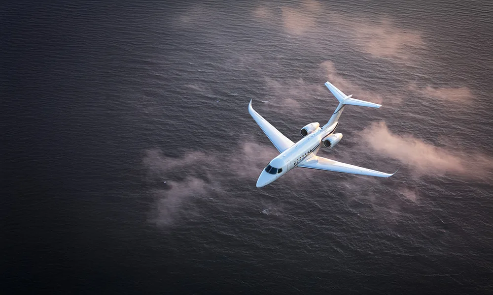 Private jet in flight seen from above